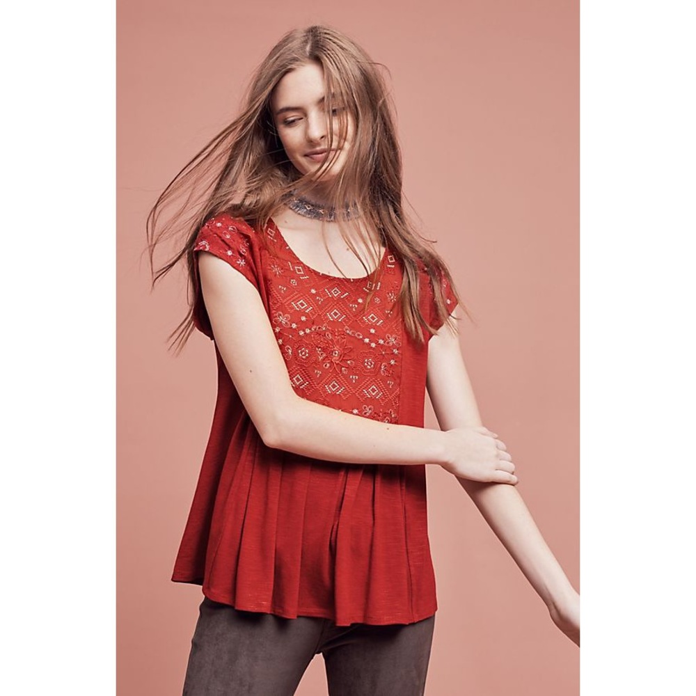 Akemi + Kin Arcana Rust Orange Embroidered Top S